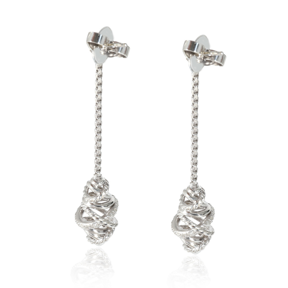 David Yurman Crossover Diamond Chain Drop Earrings in Sterling Silver 0.22 CTW - Picture 2 of 3